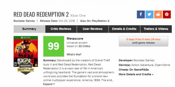 <br />
Первые рецензии на Red Dead Redemption 2: игра получила 99/100 на Xbox One<br />
