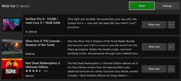 <br />
Корзина и список желаемого скоро станут доступны в магазине Xbox<br />
